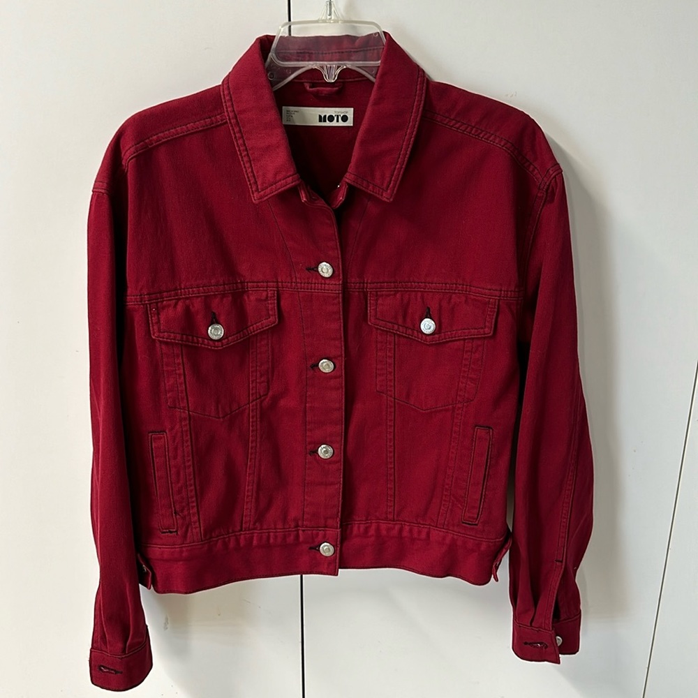 Red denim jacket